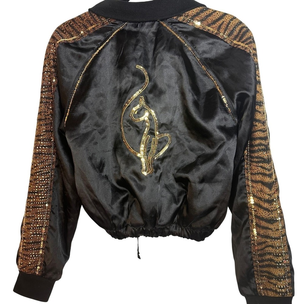 Y2K BABY PHAT Vintage Rare M-L Satin Sequin Tiger Stripe Bomber Cropped Jacket - Picture 3 of 10